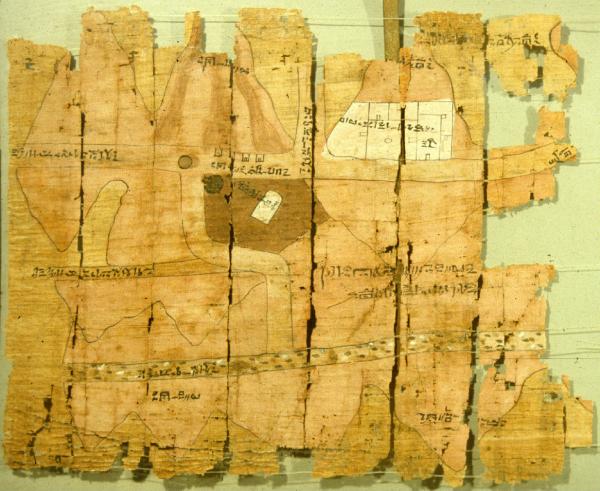 Mappa delle miniere d’oro su papiro, Nuovo Regno XX dinastia 1186-1070 a. C conservato al Museo Egizio di Torino